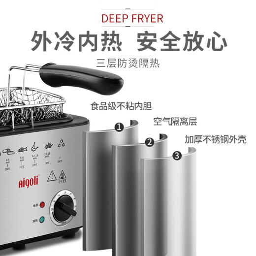 艾格丽（Aigoli）油炸锅家用小电炸锅家庭双缸控温油炸锅小深锅商用多功能电炸锅炉 4L分离式电炸锅11301 32cm