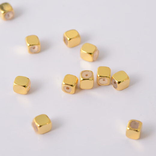 Yuyao 18k gold sugar cube beads small sugar cube gold rose gold necklace bracelet pendant loose beads gold beads diy accessories 4 regular version diameter 2.0 through hole beads-k yellow