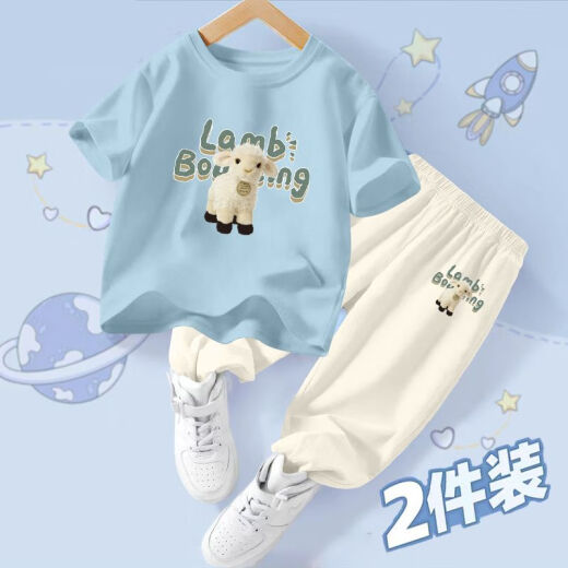 Disney (Disney) Children's Set 2025 New Style Boys Summer Fashion Short Sleeve T-Shirt Girls Mosquito Repellent Pants Summer Baby Clothes White T-Shirt + Small Green Pants Size 90 (Suggested height 80-90cm)