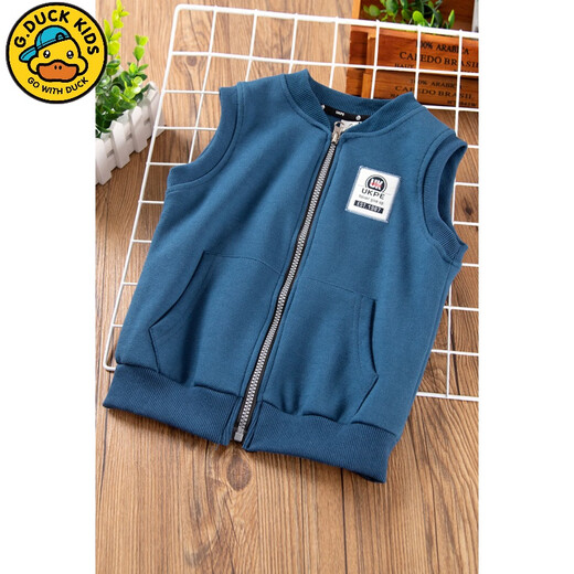 G.DUCKKIDS little yellow duck boy vest spring and autumn new style medium and large children's zipper shirt pure cotton vest vest children's casual horse clip color blue MJ-6913- 140 cm-