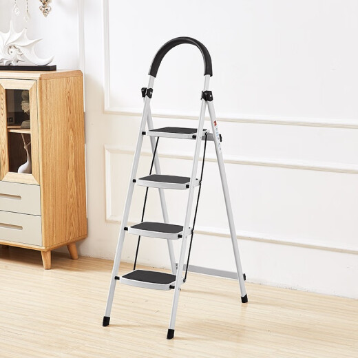 Double Xinda ladder household herringbone ladder folding four-step household ladder white LD-02