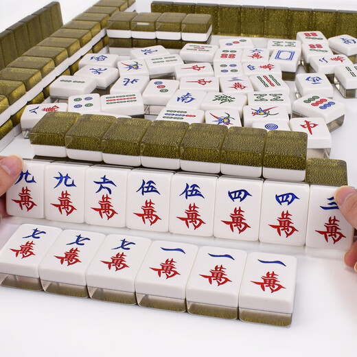 御圣麻将牌大号家用麻将黑金色手搓麻将子川牌广东麻将全国牌防作弊 42#黑金麻将（144张）+高档木盒