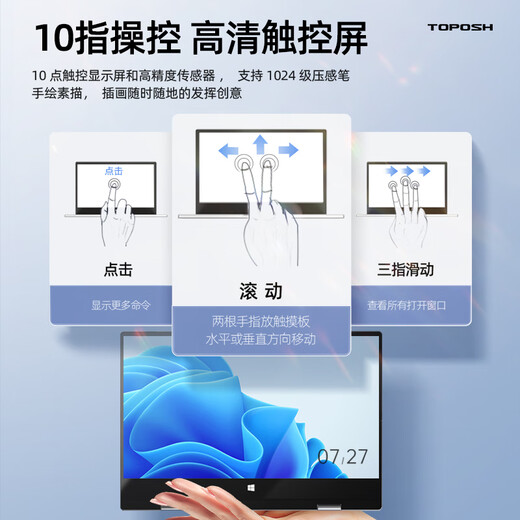 Toposh official subsidy 20% mini laptop 12-inch touch screen two-in-one ultra-thin business office game notebook folding small portable handheld stock trading computer 16G+512G smooth high-end version + pressure-sensitive pen + fingerprint unlocking