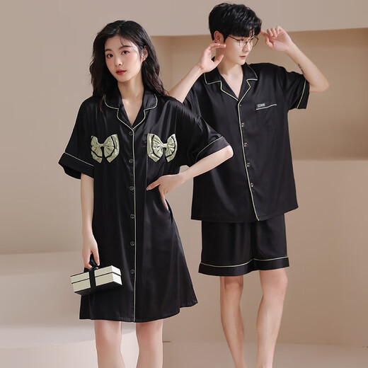 
From the mood couple pajamas for women ice silk summer short-sleeved shorts home clothes men pajamas couple suit one men and one women suit CLS 6210 2XL women [height 170-175 weight 140-160Jin [Jin equals 0.5 kg]]
