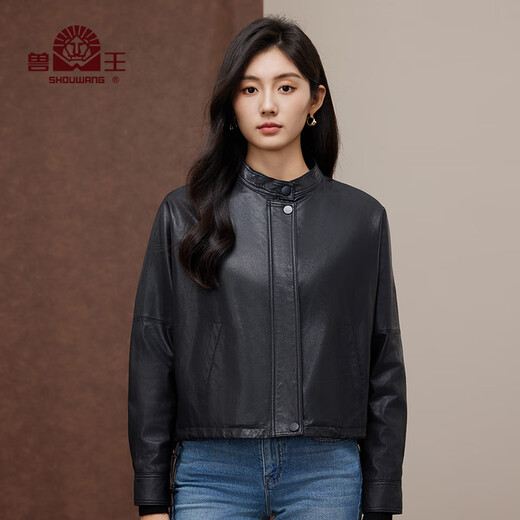 兽王（SHOUWANG）兽王单皮皮衣女2024秋季新款短款立领上衣真皮羊皮机车夹克外套潮 黑色 160/84A(38)