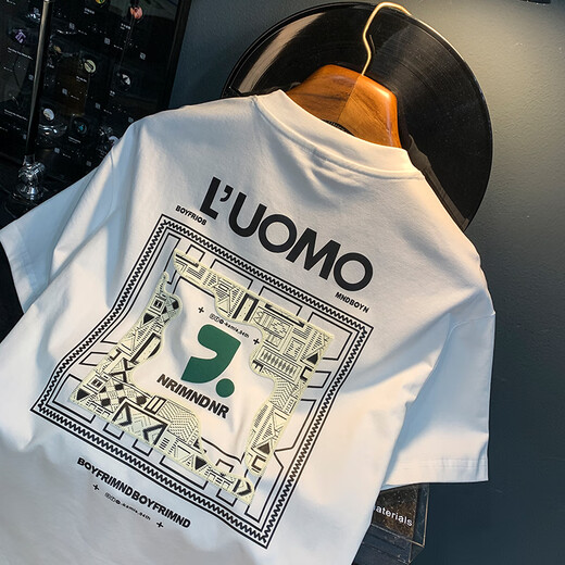 T-shirt pour hommes lourds Romon pour l'été mince polyvalent American Américain T-shirt à manches courtes décontracté Pullable respirant Top 1098 Black L