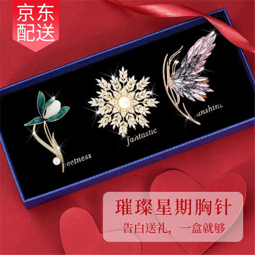 Ancient brooch, high-end women's exquisite niche corsage gift box, light luxury and elegant pin, silk scarf buckle birthday gift for women, practical high-end brooch three-piece set, exquisite gift box
