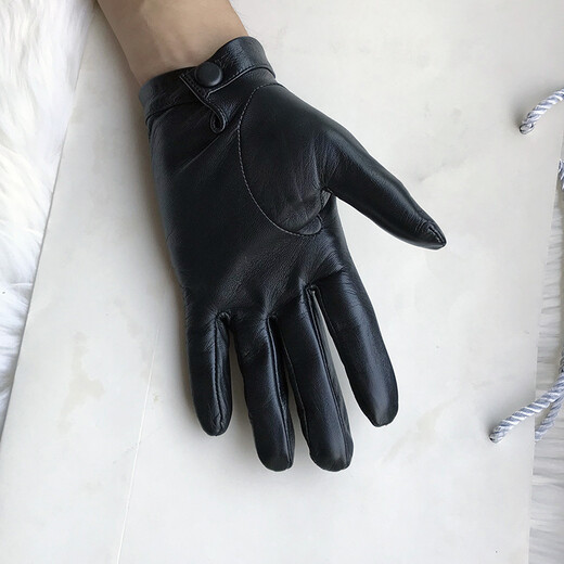 Gold Longyue men's lambskin genuine leather gloves touch screen thin unlined single layer soft sheepskin driving outdoor gloves with split fingers for spring, autumn and winter plus velvet for warmth black plus small size for repairing hands black S plus velvet
