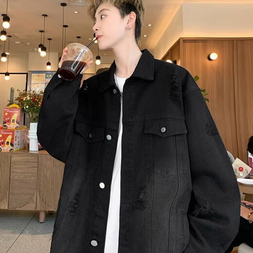 Cha Bailun CHELDBAILANNC denim jacket for men 2025 autumn Hong Kong style ripped American high-end loose student handsome trendy jacket for men Y1108 blue XL