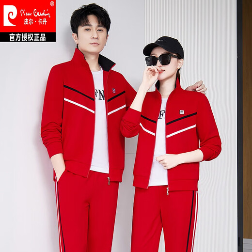 皮尔卡丹红侣装2025运动套装男士休闲运动服女春秋季情侣卫衣针织 15281黑色(三件套) M 女(适合70-90斤)