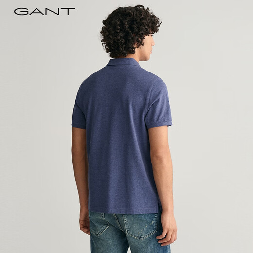 GANT男士简约通勤纯色纯棉百搭舒适翻领针织衫短袖polo衫 902藏蓝色 L