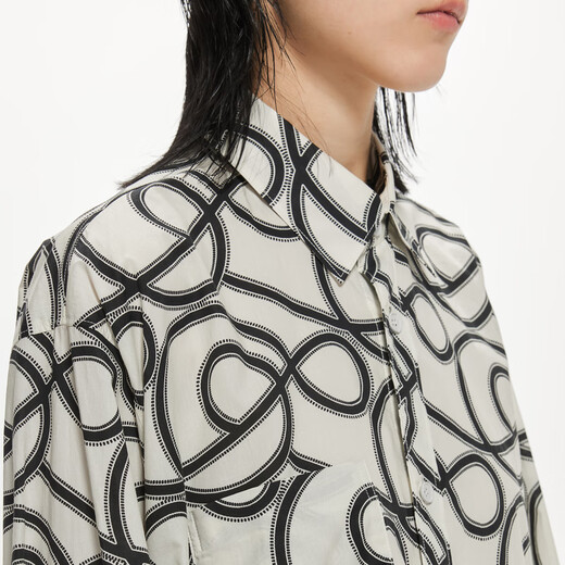 JNBY/Jiangnan cloth spring and summer shirt dress loose printed lapel shirt casual jacket for women 5N4G13820 973/M black two-color L