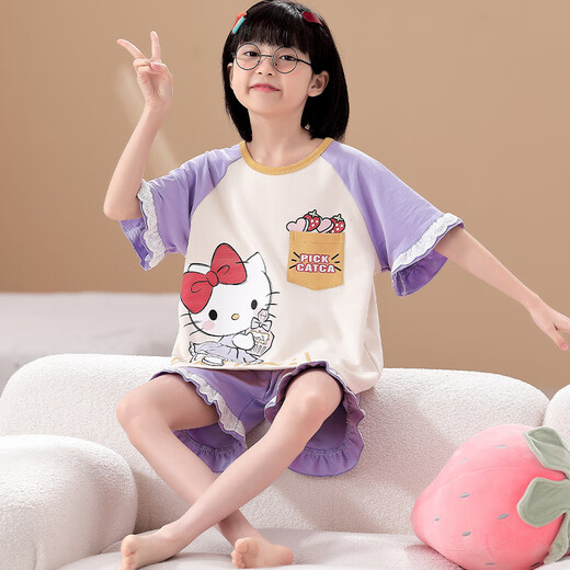 
Langsha mother and daughter parent-child dress pajamas girls summer short-sleeved thin cotton home clothes little girl student summer suit LYP684 M women 150-160CM/80-98Jin[Jin equals 0.5 kg]