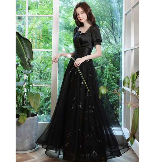 
Seidler high-end evening dress women's banquet temperament 2025 new strapless fairy style student long style host light luxury niche black L