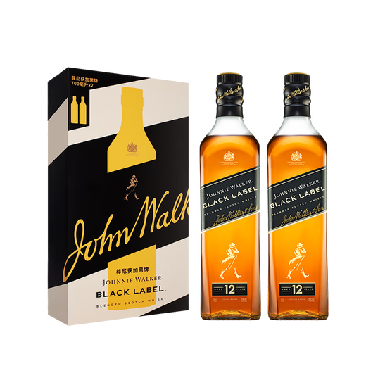 JOHNNIE WALKER 12-Year-Old Black Label Double Gift Box 700ml*2 Bottles Scotch Blended Whiskey