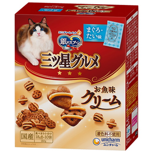 Du Lailin Japan's original imported silver spoon Samsung gourmet cream cat biscuits crispy silver spoon cat food hair removal snacks cream biscuits tuna + snapper 180g 1 box