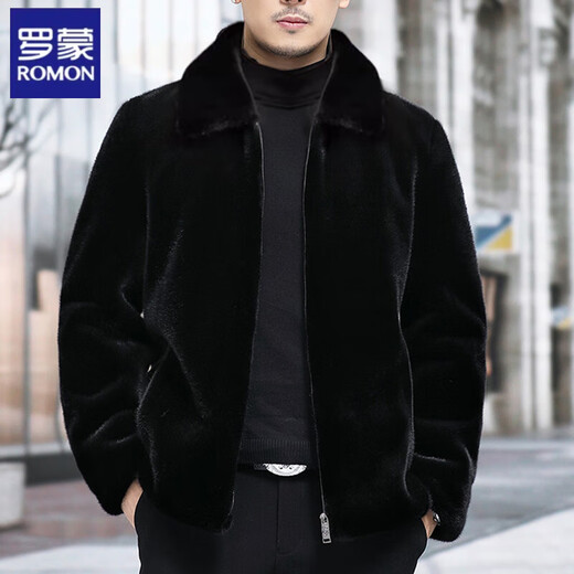 ROMON 2026 new mink velvet winter fur one-piece hooded stand-up collar mink fur whole mink Haining fur coat for men stand-up collar 50 100-115Jin Jin is equal to 0.5 kg
