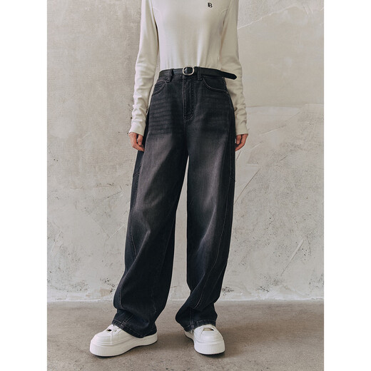 PEACEBIRD Women's Jeans High Waist Profile Scimitar Autumn and Winter Denim Velvet Banana Casual Denim Medium Black L