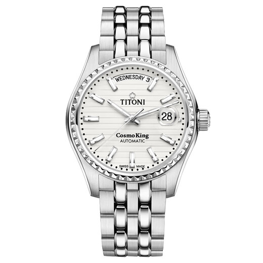 梅花（Titoni）瑞表宇宙系列自动机械星期日历钢带瑞士腕表40mm 797 S-695银盘条钉