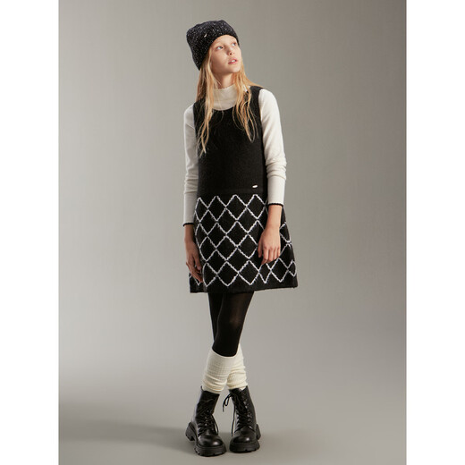 ELLE KIDS children's clothing French plaid woolen slim dress girls winter small fragrance style vest dress light gray 120 (110/120)