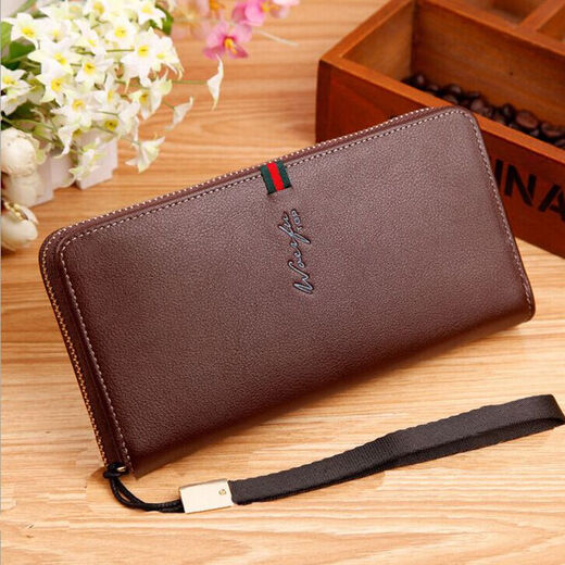 Knusprige Gruppengruppe Herren Brieftasche Herren Lange Reißverschluss Brieftasche Jugend Multi-Card-Handtasche Herren Großkapazität Herren Brieftasche einfache braune Farbe 2