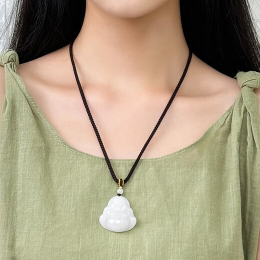 Phoenix Jewelry Hotan White Jade Buddha Pendant Women's Maitreya Buddha Natural Jade Necklace Jade Pendant New Year's Gift High-End