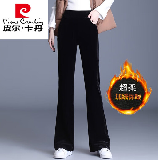 Piercardan Gold Velvet Bell-Bottom Pants para mujeres 2024 Autumnia e invierno Cintura alta y delgada suelta Gran drapeado Micro-Flare traps de nueve puntos de nueve puntos más Velvet 3886 pantalones engrosados negros M [96-105Jin [Jin equivale a 0.5 kg]]]
