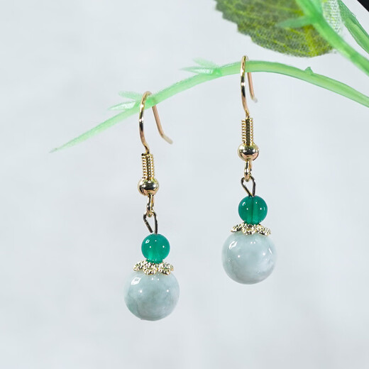 Lolia Welfare Jade Bead Earrings, Earrings, Ear Hooks, Slightly Blemishes, Diversity, Random Hair (About 8mm in Diameter), Diversity
