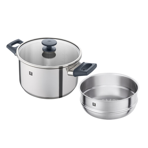 ZWILLING stainless steel soup pot steamer 0 coating household double-ear stew pot anti-yellowing noodles and porridge Silver series SILVER series soup pot + steamer 2 layers 20cm