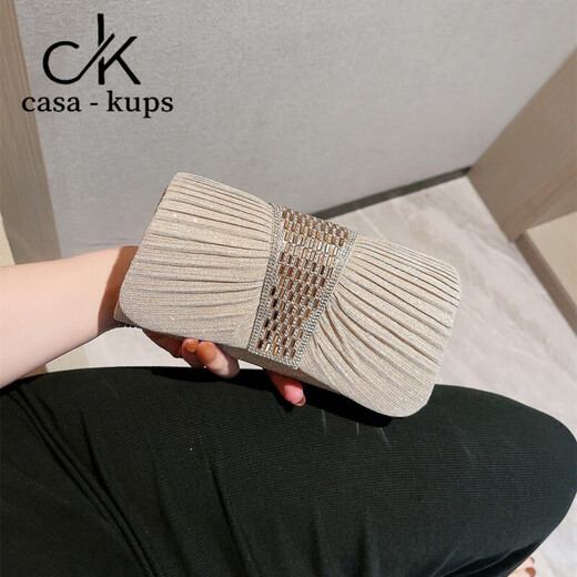 casa-kupsCK女包手拿包水钻晚宴镶钻宴会手提包搭配礼服的包高档女士信封包 浅金中间钻