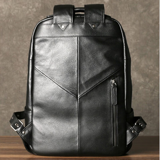Echter Leder -Männer -Rucksack mit Kopfschicht Cowide Travel Rucksack Modetrendy Schoolbag Koreanische Version Business Computertasche Schwarz