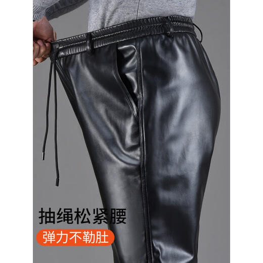 Pantalones de cuero para hombres elásticos de otoño e invierno Fox e invernal para personas de mediana edad para personas de mediana edad y ancianos flojos, a prueba de aceite, a prueba de viento, pantalones de trabajo de trabajo suelto elástico para primavera y verano (estilo único en primavera y otoño) 3XL (adecuado para 140-150Jin [Jin equivale a 0.5 kg])