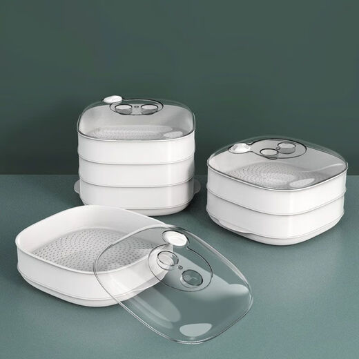 Meal General Microwave Steamer Can Add Water Steaming Box Heating Steamer Microwave Oven Special Utensils and Supplies Set Square Steamer Single Layer (White)