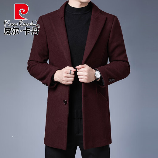 皮尔卡丹（pierre cardin）中长款羊毛大衣外套男高档毛呢大衣尼子料春秋冬西装领西服领毛呢 黑色 190/3XL