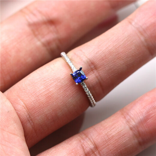 DL 1998 Tanzanite sapphire Korean version pillow-shaped 25-cent blue ring for fashionable women with diamond ring for girlfriend new style silver live mouth (main stone 4X4mm) B9