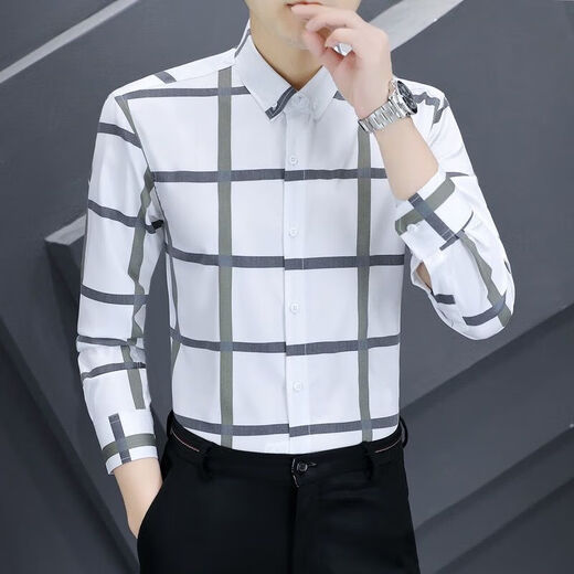 
xcfreht fashion new men's long-sleeved shirt for men's long-sleeved shirt for spring and autumn anti-wrinkle-free business shirts fashionable and versatile 829 white, micro-slim anti-wrinkle M 90-105Jin [Jin equals 0.5 kg] about