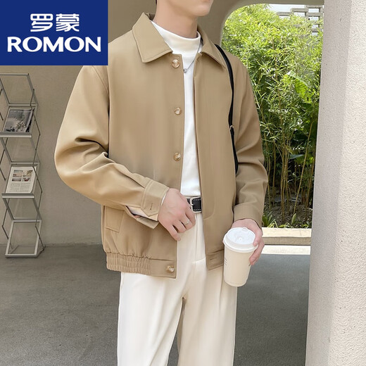 罗蒙（ROMON）夹克外套男痞帅感厅局风行政夹克英伦雅痞男装休闲小西装 深卡其 M