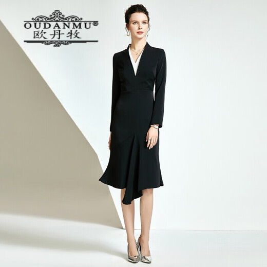Odanmu Brand 2021 Black Dress Mid-Length Professional Wear Waist Versatile Slim Temperament Work Professional Commuting Slim Black S