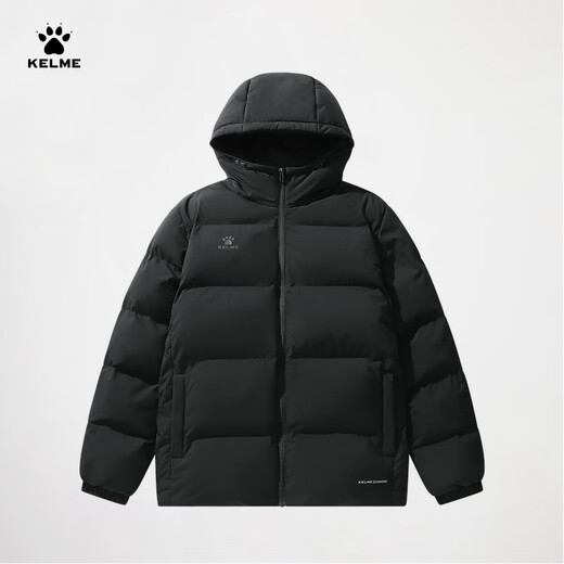 KELME Sports Hooded Cotton Jacket 2025 Winter New Heat Storage Warm Cotton Jacket Thickened Fashionable Bread Jacket Agate Black Graphene Heat Storage 2XL