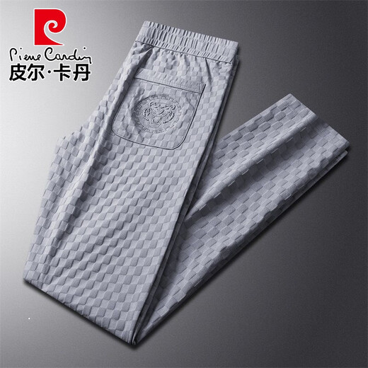 Pierre cardin spring and autumn new knitted stretch jacquard fashion casual pants European trendy slim straight men's pants loose black tying BK9901 4XL