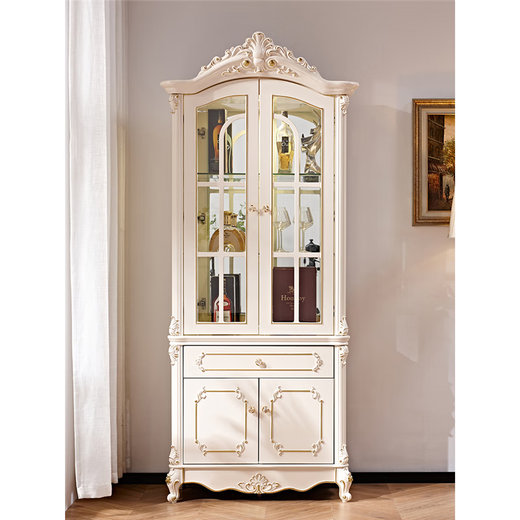 Zhen yiju europäischer Stil Doppeltüre Weinkabinett Wohnzimmer Rotweinschrank Dekorationschrank weißer französischer Hochspeicher gegen die Wand des Haushalts Haushaltsnetzschrank 897# Drei Türen 136*42*218 cm
