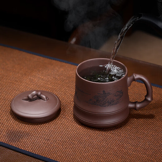 Centenary Liyong Yixing purple sand cover cup pure handmade original mineral purple mud bamboo fun cup Kung Fu tea set office household tea cup