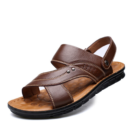 Neue Sommer Neue Männer Sandalen Herren echte Leder Beachschuhe lässig Herrenschuhe Mode Pantoffel tragen resistente weiche Lederlicht 12129 Brown 38