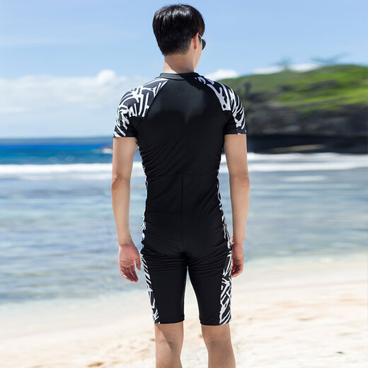 Sanqi one-piece swimsuit men's boxer long-leg pants professional competition training conservative diving large size swimwear 17090 black XL