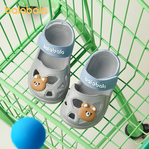 Balabala children's slippers summer boys and girls cartoon color matching casual shoes soft sole lightweight gray tone 00422 15 suitable for feet 15cm long