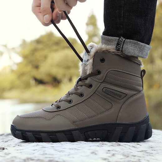 Tyoy Snow Boots Herren-Baumwollschuhe Winter Herrenstiefel Nordost-Baumwollschuhe Großgröße Kaltresistent und Vlies verdickte wassere Baumwollschuhe Herrenkhaki-Baumwollschuhe 9910 40