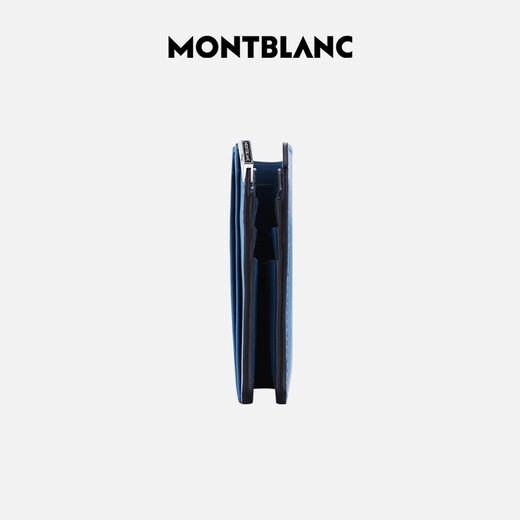 万宝龙MONTBLANC男士皮质短款折叠钱包6卡位蓝色124090男士礼物