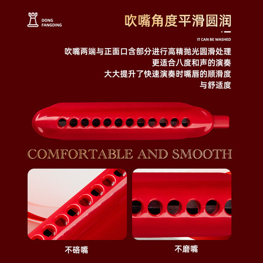 东方鼎（EAST TOP）半音阶口琴ET12 中国红 专业演奏初学练习通用款 拆卸便捷