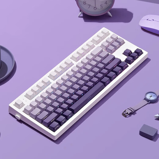 腹灵mk870pro黑莓侧刻机械键盘蓝牙有线无线客制化电脑游戏静音办公 【三模】白色面Pro+暗香侧刻 青轴 87键