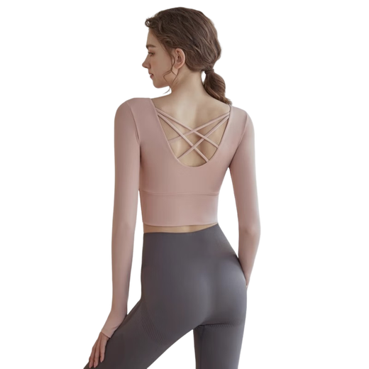 Youyou Yoga Wear Women's Spring and Summer High-Quality Fixed Cup Sports Top Running Pilates Training Fitness Wear Long Sleeve Suit Light Pink Top Fixed Cup Breast Pad S (Recommended 90-105Jin Jin equals 0.5kg)